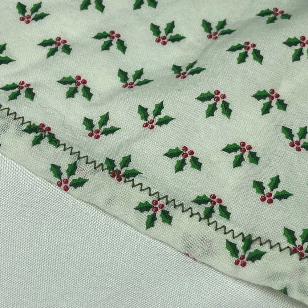 Vintage Handmade Christmas Holly Berry Bib Apron Green Ties Pocket White Cotton